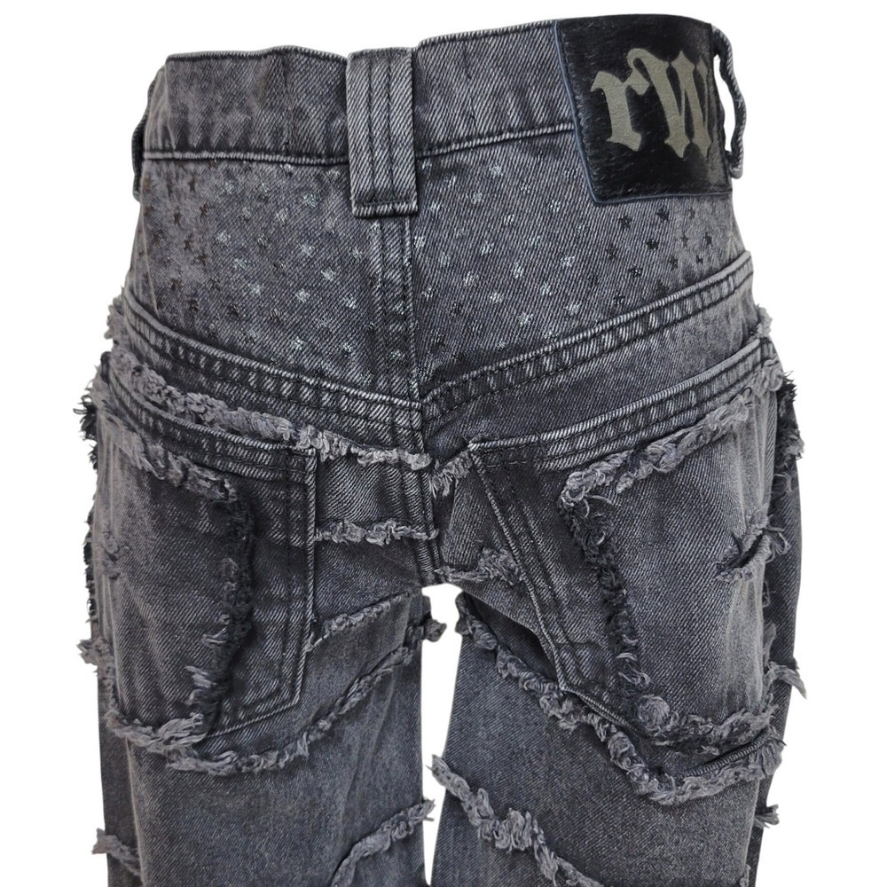 Racer Worldwide Distressed Grunge Mid Rise Jeans Washed Flag Jeans 26 Y2K Baggy - Picture 10 of 11